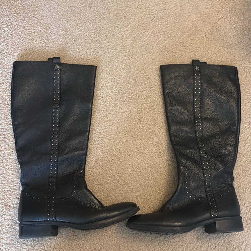 Sam Edelman Prina Riding Boot Black Studded Leather Flat Sz 10 - Picture 2 of 11